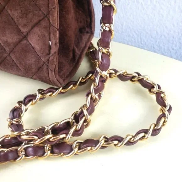 OS International Vintage Womens Quilted Suede Mini Crossbody Purse - Picture 6 of 12